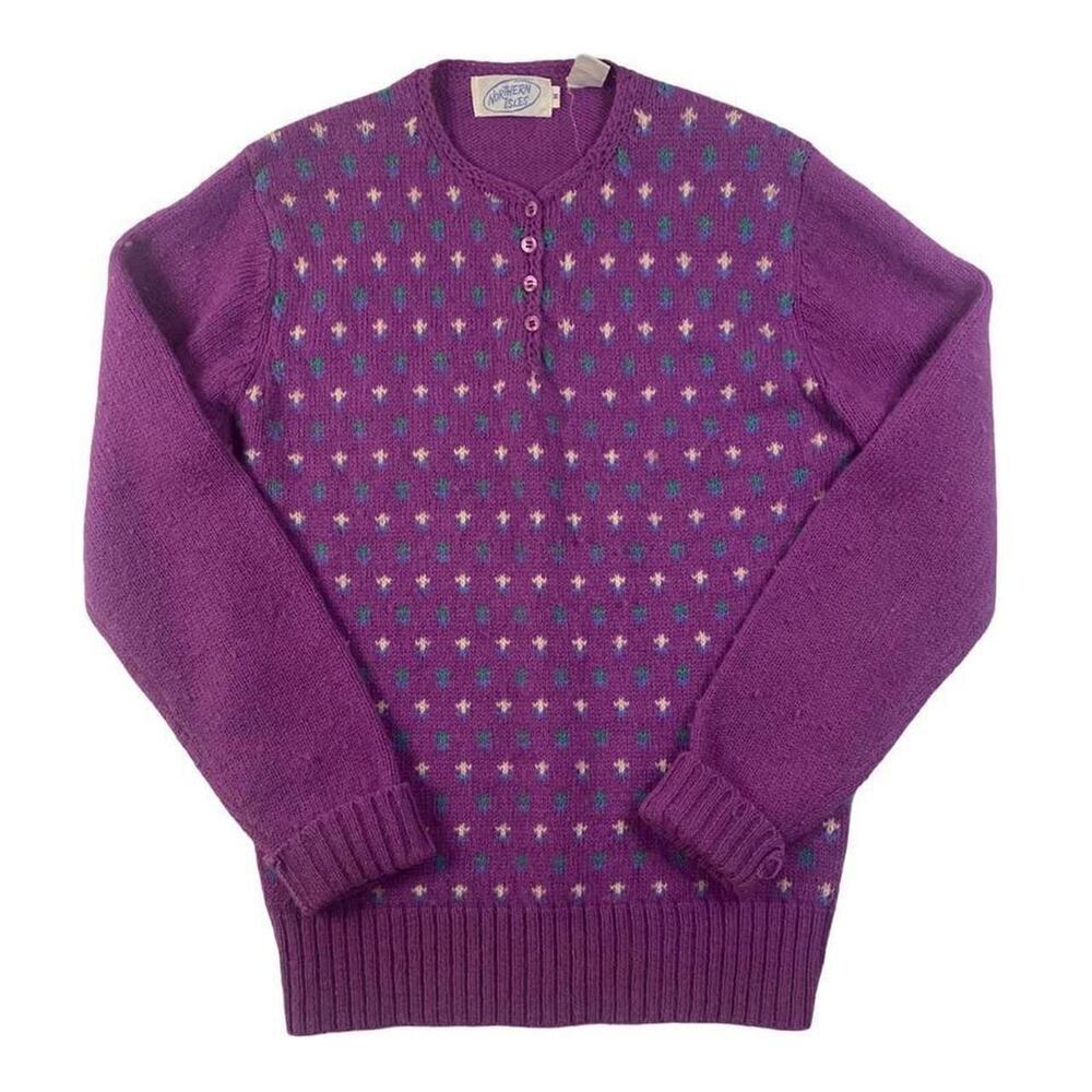 Vintage sweater pullover quarter button sz M New Zealand wool northern isles